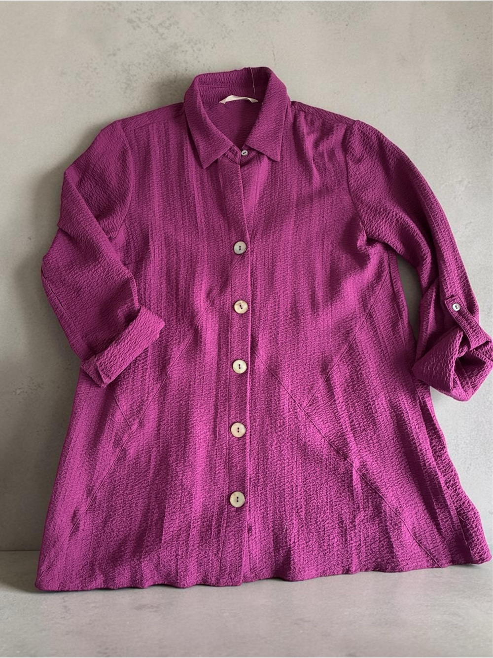 NWT Soft Surroundings fuchsia gauzy button down shirt, size L